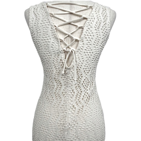 Karin Morgan 100% Cotton Crochet Mini Tank Dress. Cream. Size M #687 - Picture 2 of 6